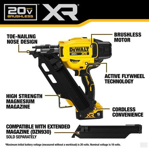 DEWALT DCN930P1 20V MAX* XR 30° Paper Tape Framing Nailer Kit