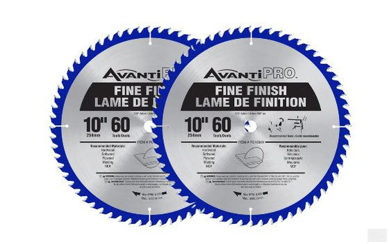 Avanti Pro 10-inch x 60 Tooth Carbide Tipped Fine Finish Mitre/Table Saw Blade for Wood Cutting (2 Pack)