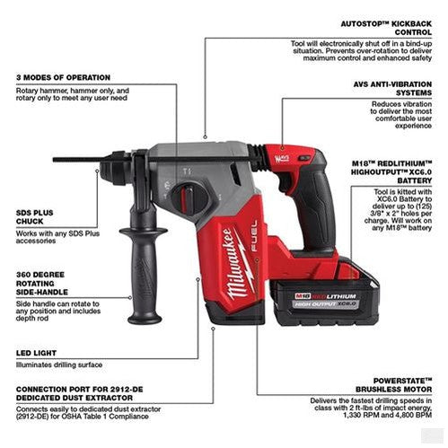 Milwaukee 2912-22 M18 FUEL 1 in SDS Plus Rotary Hammer Kit