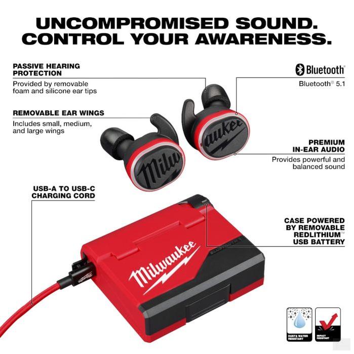 Milwaukee USB REDLITHIUM Jobsite Earbuds 2191-21