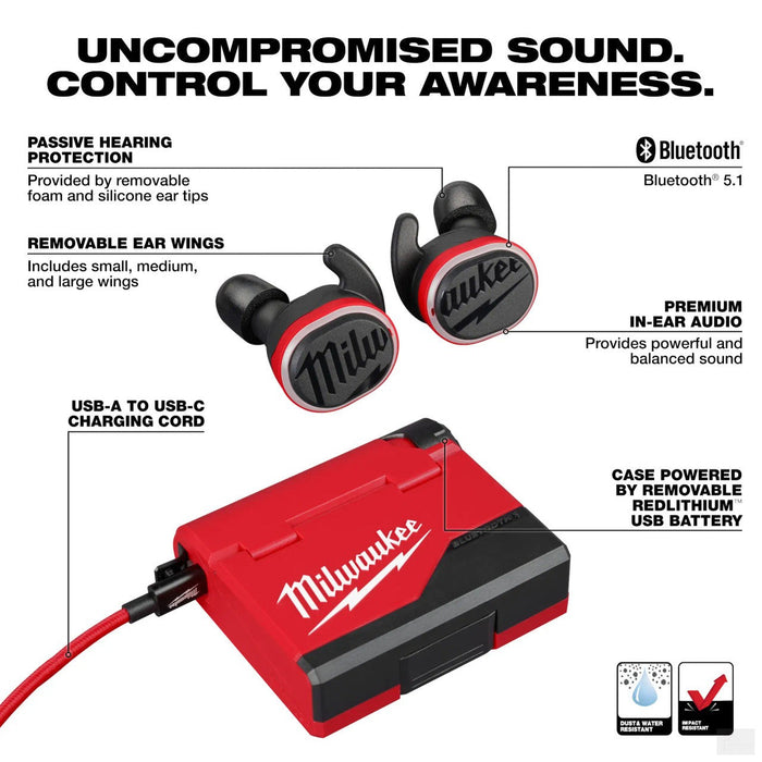 Milwaukee MIL-2191-21 USB REDLITHIUM Jobsite Earbuds