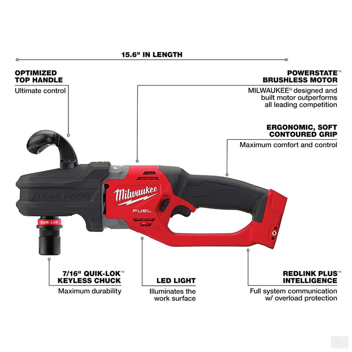 Milwaukee M18 FUEL™ HOLE HAWG® Right Angle Drill w/ QUIK-LOK™ (Tool Only) {2808-20}