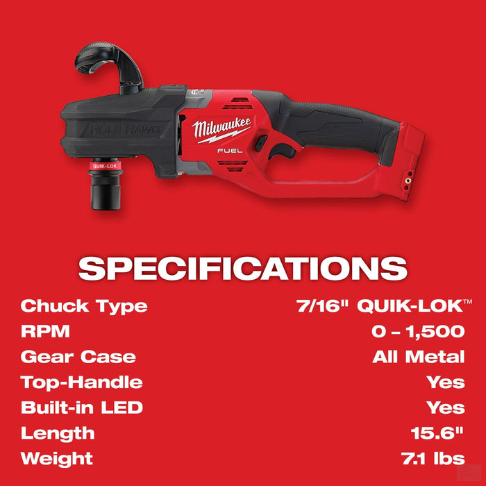 Milwaukee M18 FUEL™ HOLE HAWG® Right Angle Drill w/ QUIK-LOK™ (Tool Only) {2808-20}