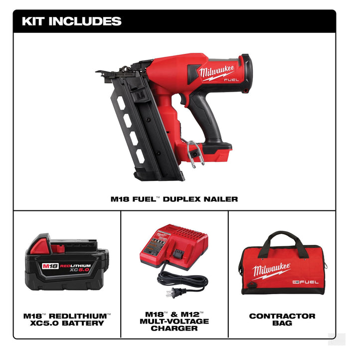 Milwaukee M18 Fuel Cordless Milwaukee Duplex Nailer 5.0Ah Kit (2844-21)