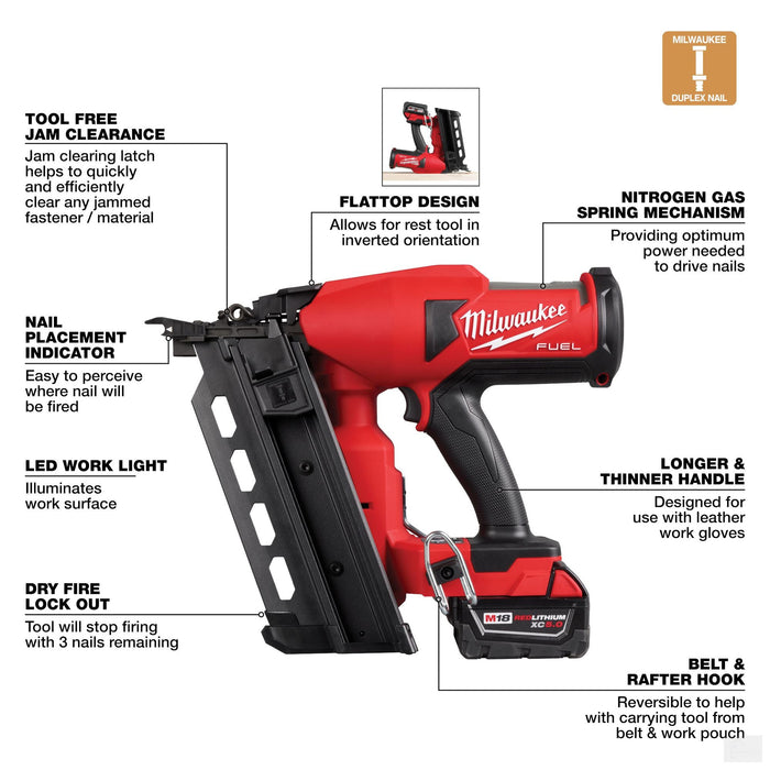 Milwaukee M18 Fuel Cordless Milwaukee Duplex Nailer 5.0Ah Kit (2844-21)