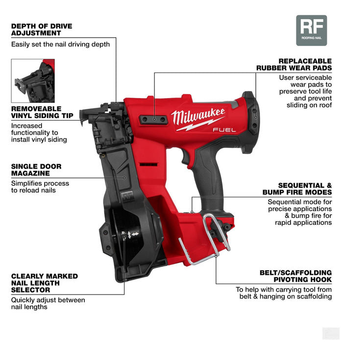 Milwaukee M18 FUEL 18-Volt Lithium-Ion Brushless Cordless Coil Roofing Nailer (Tool Only) {2909-20}