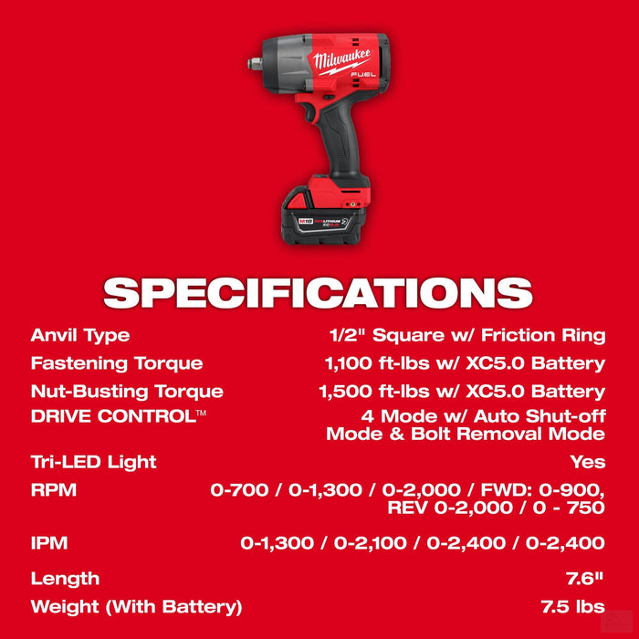 Milwaukee M18 FUEL™ 1/2" High Torque Impact wrench w/ Friction Ring Kit (2967-22)