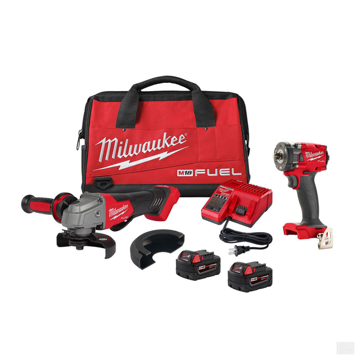 Milwaukee Tool M18 FUEL18V Li-Ion Brushless Grinder and 3/8 Impact Wrench Kit (2-Tool) w/ (2) 5Ah Batteries(2991-22)