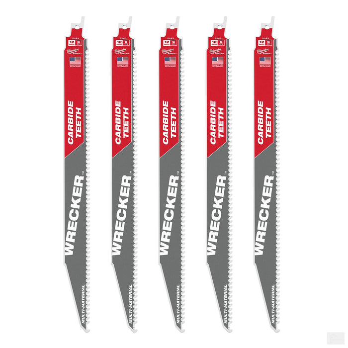Milwaukee 6 12 -inch TPI WRECKER Carbide Teeth Multi-Material Cutting SAWZALL Reciprocating Saw Blade (5-Pack) [48-00-5543]