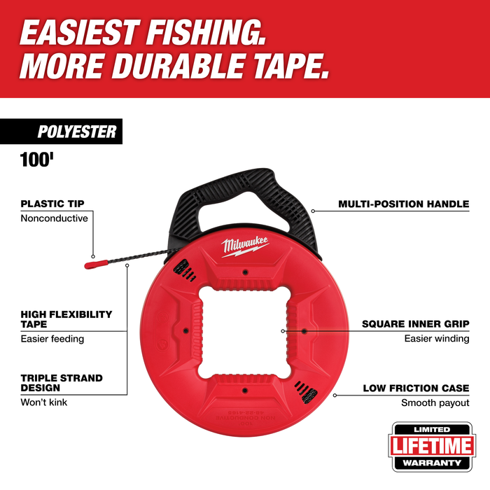 Milwaukee 100ft Polyester Fish Tape with Nonconductive Tip (48-22-4165)