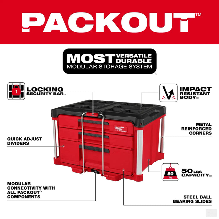 Milwaukee  PACKOUT™ Multi-Depth 3-Drawer Tool Box 48-22-8447