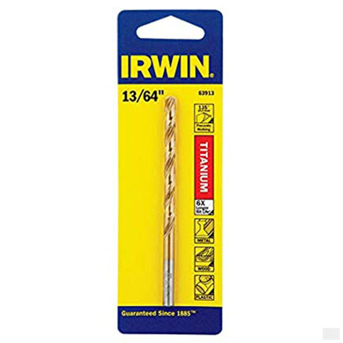 Irwin Industrial Tool 63913 Drill Bit, Titanium, Jobber Length, 13/64-In.