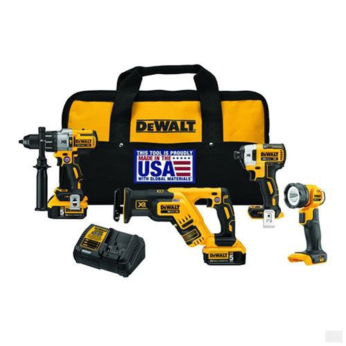 DEWALT 20V MAX XR Lithium-Ion Cordless Brushless Combo Kit (4-Tool) with (2) 5Ah Batteries, Charger and Bag