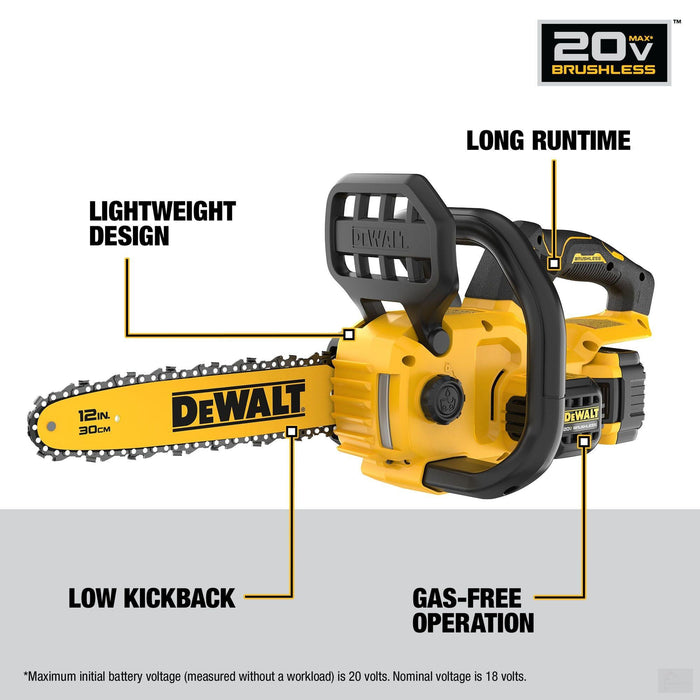 Dewalt 20V MAX Compact 12 In. Cordless Chainsaw Kit (DCCS620P1)