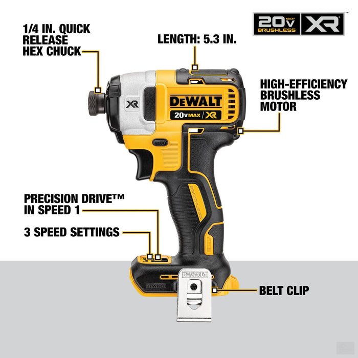 DEWALT 20V MAX XR Lithium Ion Cordless Brushless Combo Kit 4 Tool wi Adam Tools INC