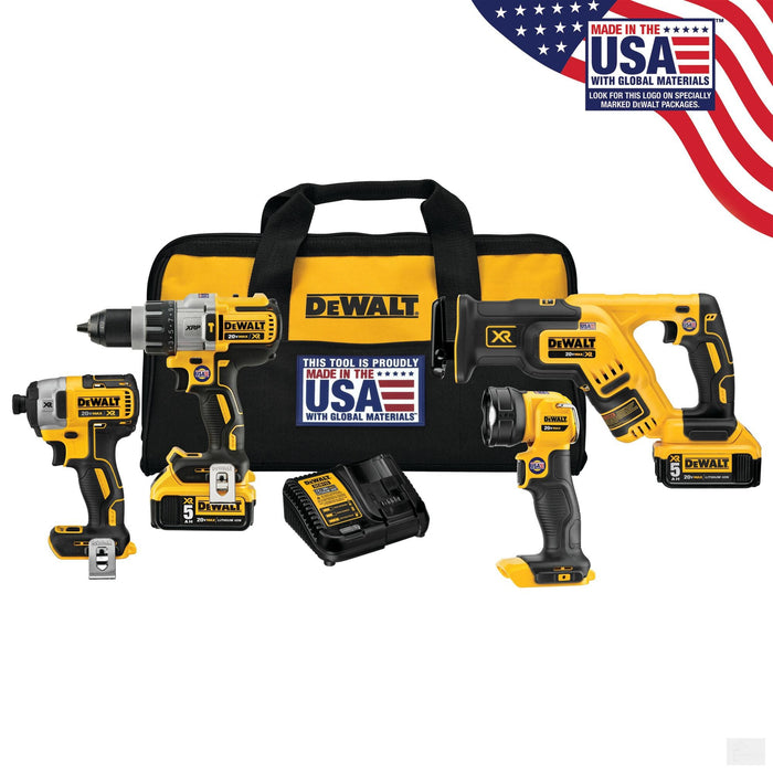 DEWALT 20V MAX XR Lithium-Ion Cordless Brushless Combo Kit (4-Tool) with (2) 5Ah Batteries, Charger and Bag DCK494P2