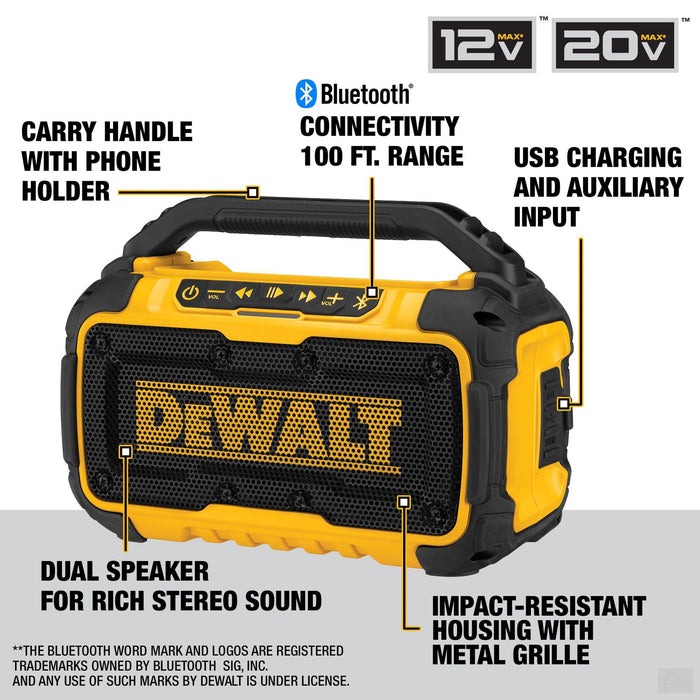 DEWALT 20V MAX* Bluetooth Speaker for Construction Jobsite, Tool Only (DCR010)