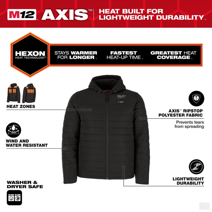 Milwaukee Men's M12 AXIS Black Heated Jacket Kit (M102B-21)