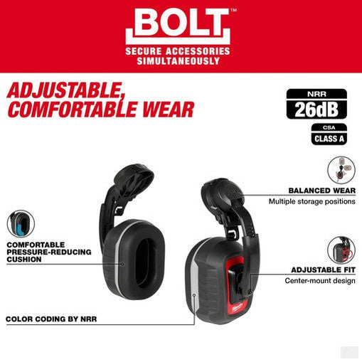 Milwaukee BOLT Earmuffs with Noise Reduction Rating of 26 dB