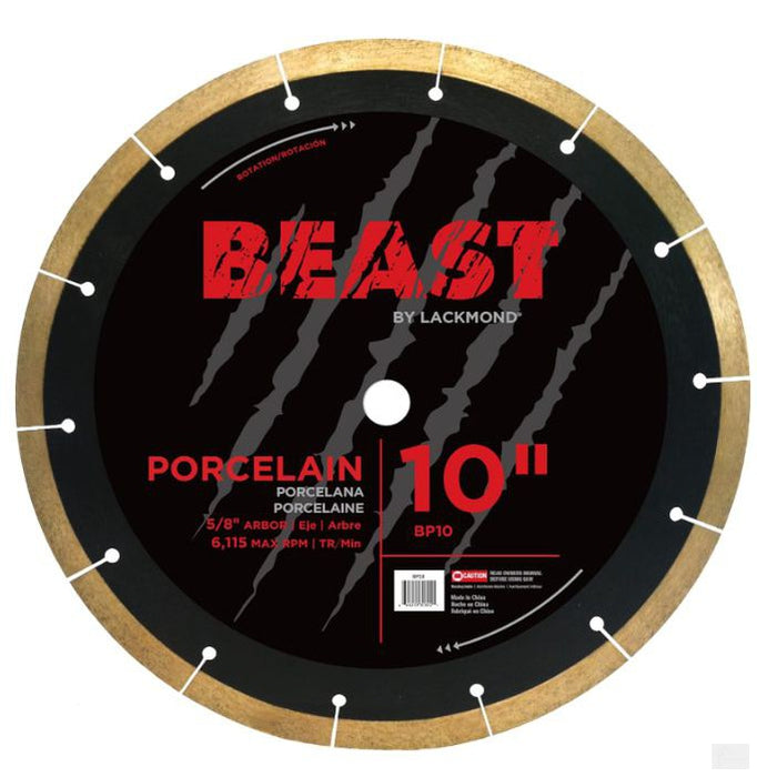 Lackmond Beast Pro Porcelain Saw Blade - 10" Hard Tile Cutting Tool with Thin Kerf Cutting Edge & 5/8" Arbor - BP10