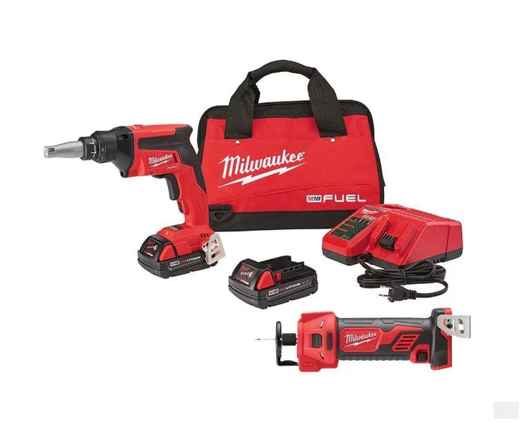 Milwaukee Tool M18 FUEL 18-Volt Lithium-Ion Brushless Cordless Drywall Screw Gun Compact Kit with M18 Cutout Tool (2866-22CTP)