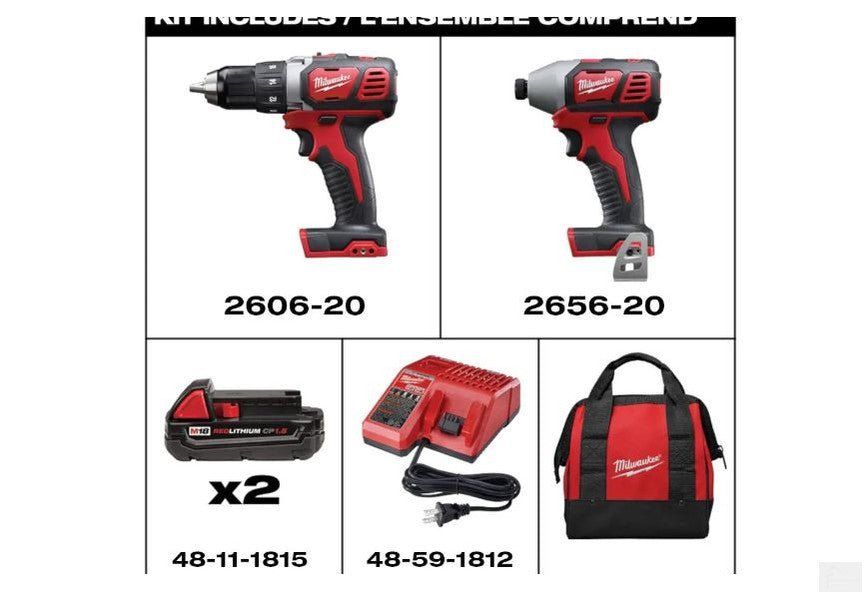 Milwaukee Tool M18 18V Li-Ion Cordless Drill Driver/Impact Driver Combo Kit w/ (2) 1.5Ah Batteries, Charger (2691-22)