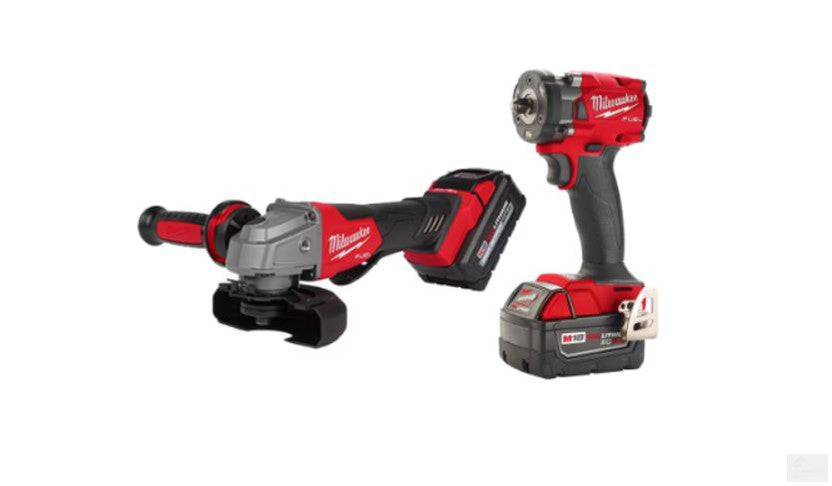 Milwaukee Tool M18 FUEL18V Li-Ion Brushless Grinder and 3/8 Impact Wrench Kit (2-Tool) w/ (2) 5Ah Batteries(2991-22)