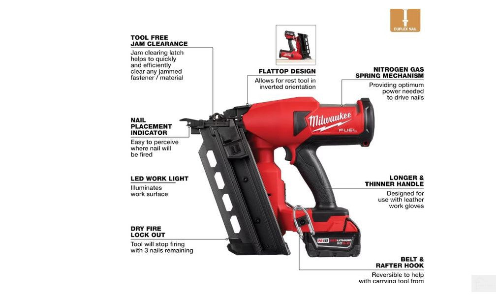 M18 Cordless Milwaukee MIL-2844-20 M18 FUEL Duplex Concrete Nailer (Bare Tool)