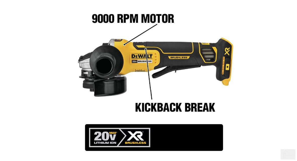 DEWALT 20V MAX XR Lithium-Ion Cordless Brushless 4-1/2-inch Paddle Switch Small Angle Grinder with Kickback Brake (Tool-Only) {DCG413B}