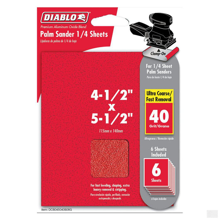 DIABLO 4-1/2in. x 5-1/2in. Palm Sander 1/4 Sheet 40 Grit - 6 Pack [DCS045040S06G]