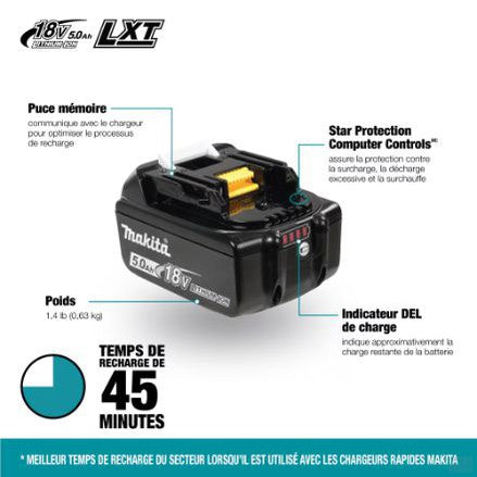 MAKITA 18V LXT (5.0 Ah) High Capacity Lithium-ion Battery with LED Charge Level Indicator