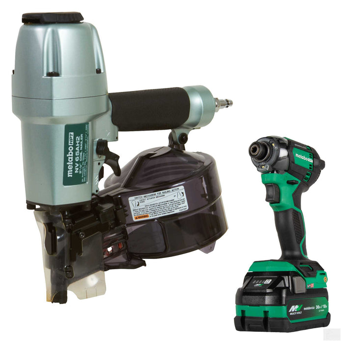 FREE IMPACT,Metabo HPT Pro Bundle 2-1/2 Inch Coil Siding Nailer with BONUS Impact Driver Kit  KNV65AH2