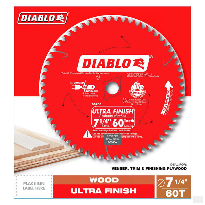 DIABLO 7-1/4 in. x 60 Tooth Ultra Finish Saw Blade [D0760A]