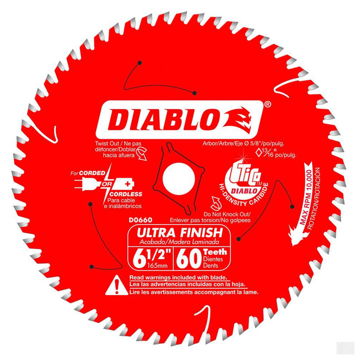 DIABLO Circular Saw Blade 6 1/2" x 60 Tooth Ultra Finish Carbide [D0660A]