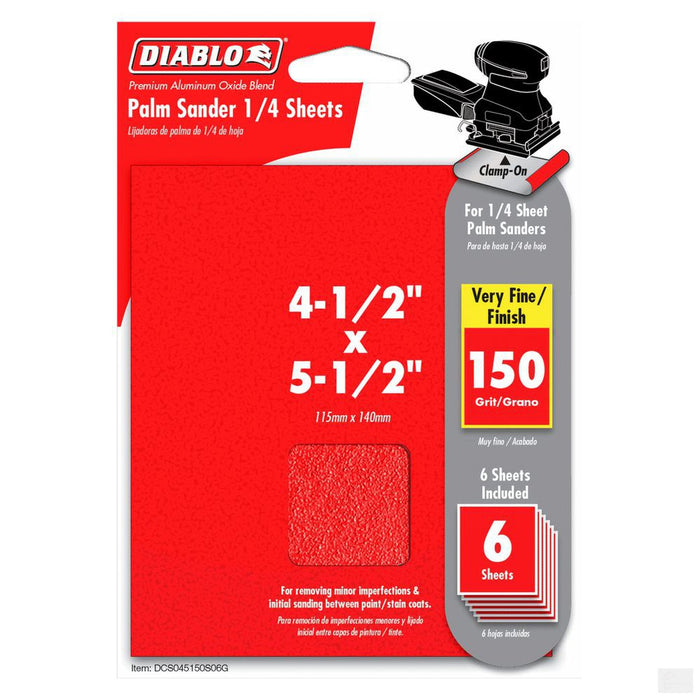 DIABLO 4-1/2in. x 5-1/2in. Palm Sander 1/4 Sheet 150 Grit - 6 Pack [DCS045150S06G]