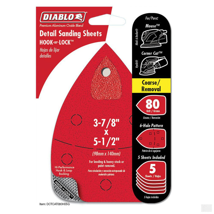 DIABLO Detail 3-7/8 in. x 5-1/2 in. Cat/Mouse Hook & Lock 80 Grit [DCTCAT080H05G]