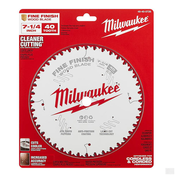 MILWAUKEE 7-1/4 in. 40 Tooth Fine Finish Circular Saw Blade [48-40-0726]