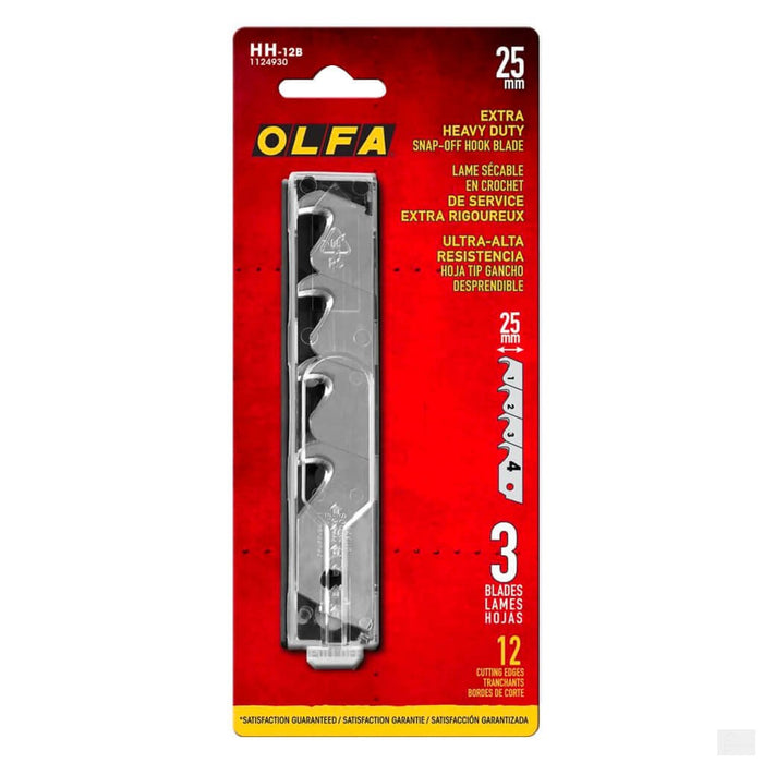 OLFA HH-12B 25mm Extra Heavy-Duty Snap-Off Hook Utility Blades (3-Pack) [1124930]