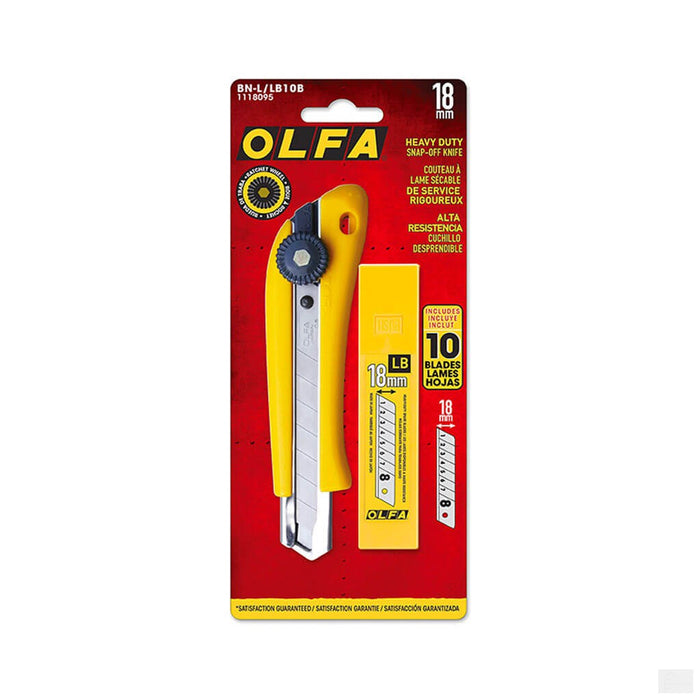 OLFA BN-L/LB10B 18mm Heavy-Duty Ratchet Lock Snap-Off Utility Knife with 10-Blade Combo Set [1118095]