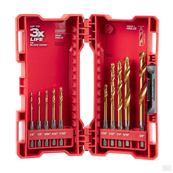 MILWAUKEE 10-Piece Titanium Nitride SHOCKWAVE™ Red Helix Drill Bit Kit [48-89-4633]