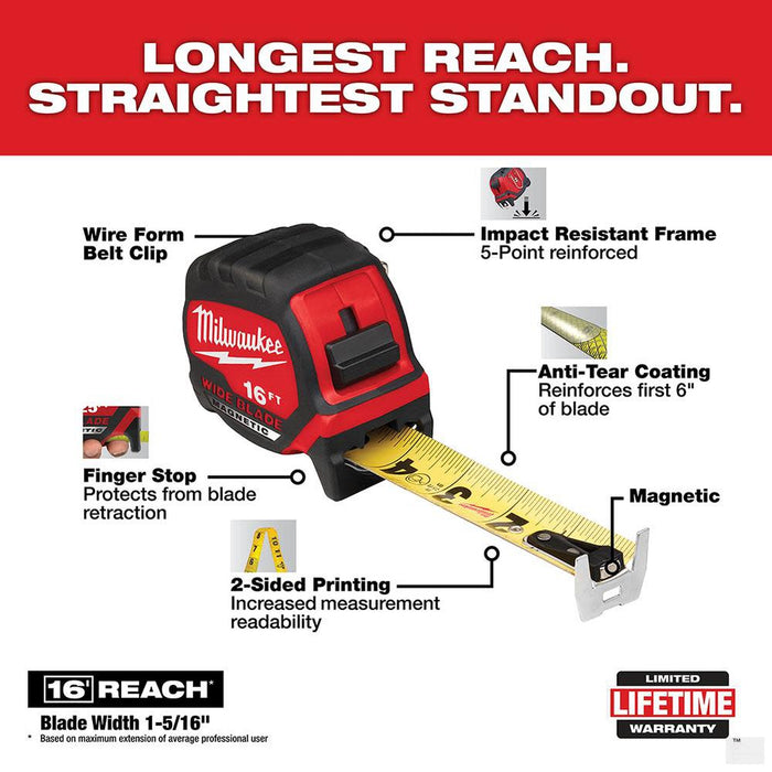 MILWAUKEE 16 FT Wide Blade Magnetic Tape Measure [48-22-0216M]