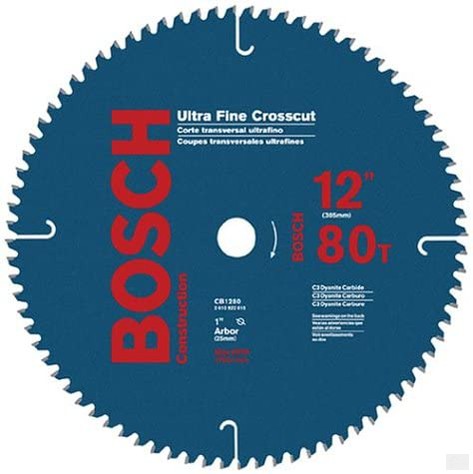 BOSCH Construction Series 12" 80 Tooth ATB Crosscutting Saw Blade with 1" Arbor [CB1280]