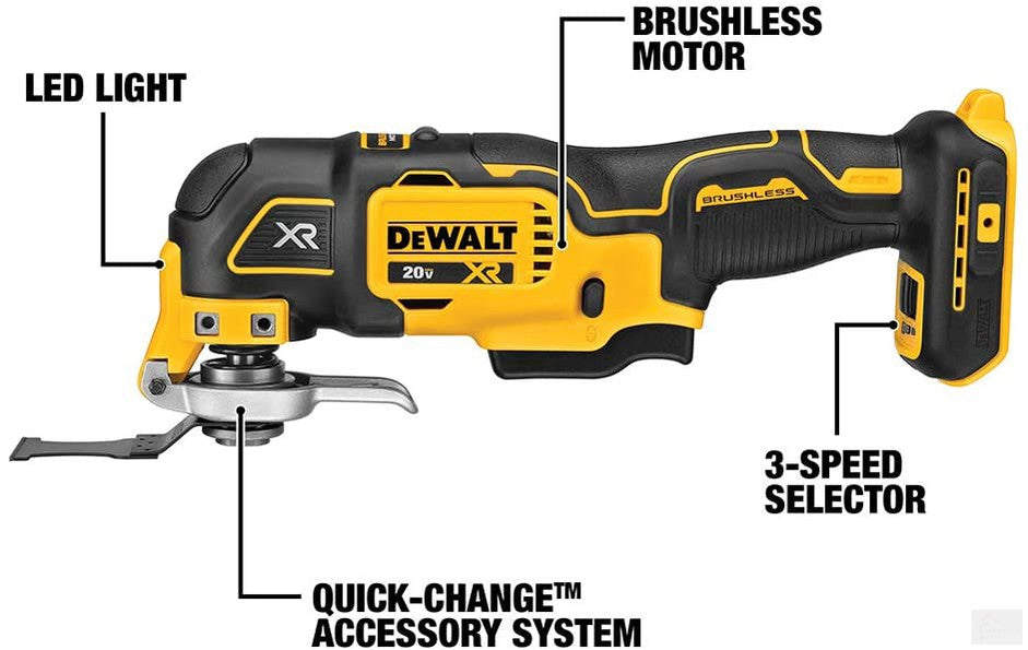 DEWALT 20V Max* XR® Brushless Cordless 3-Speed Oscillating Multi-Tool (Tool Only) [DCS356B]