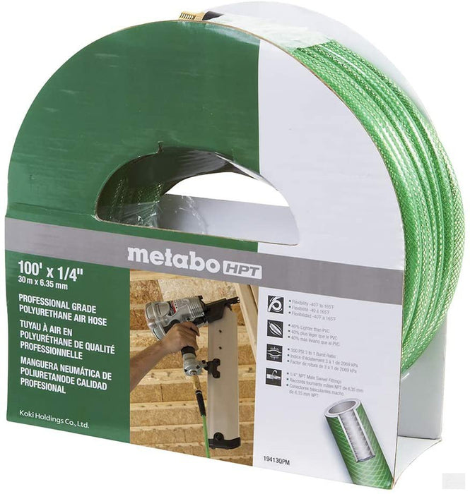 METABO HPT CA Tools Air Hose, 1/4-Inch X 100 Ft, Professional Grade Polyurethane, 300 Psi [19413QPM]