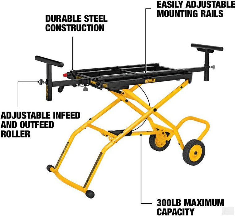DEWALT 32 1/2-inch x 60-inch Rolling Miter Saw Stand with 8 ft. Extending Outfeed Support [DWX726]