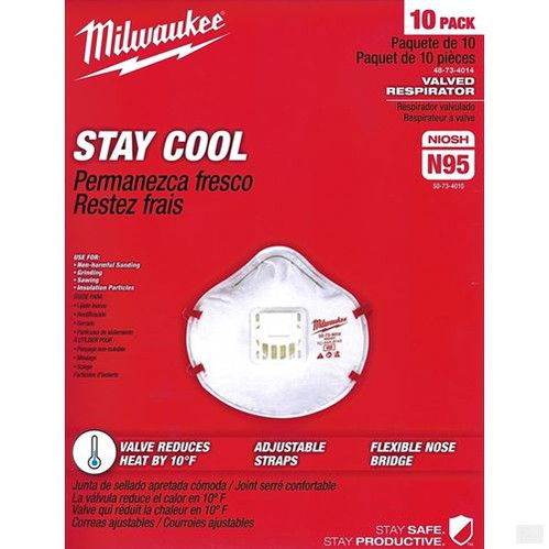 MILWAUKEE 10pk N95 Valved Respirator [48-73-4014]