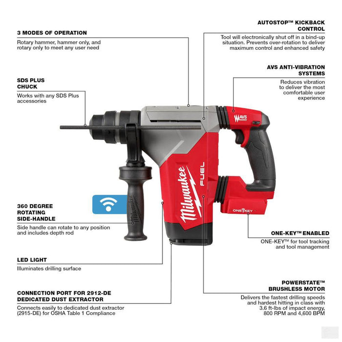 MILWAUKEE M18 FUEL 1-1/8 in SDS Plus Rotary Hammer w/ ONE-KEY [2915-20]