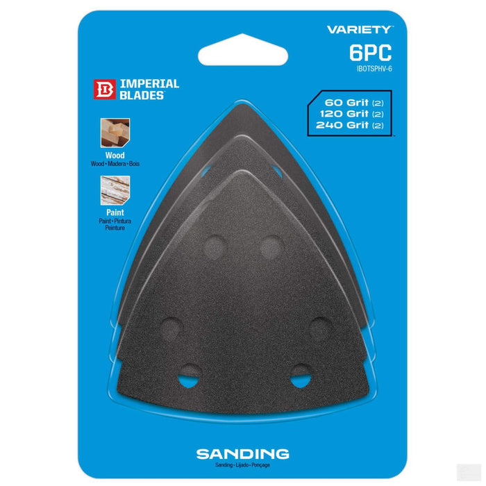 Imperial Blades Oscillating Multi-Tool Triangle Sandpaper Variety Pack - 6PC [IBOTSPHV-6]