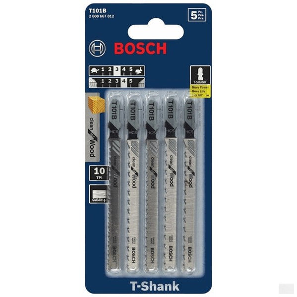 Bosch-5 pc. 4 In. 10 TPI Variable Pitch Clean for Wood T-Shank Jig Saw Blades