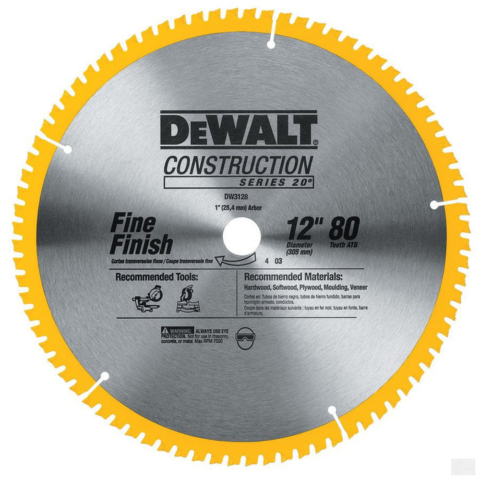 DEWALT DW3128 Construction 12-in 80-Tooth Carbide Saw Blade
